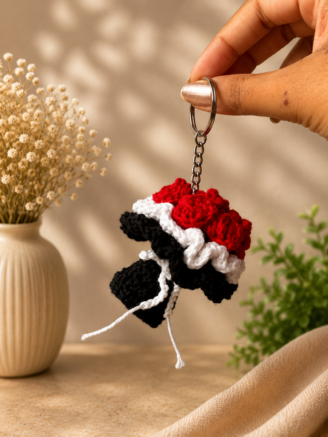 Red crochet flower bouquet bag charm