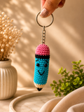 Blue handmade crochet pencil keychain