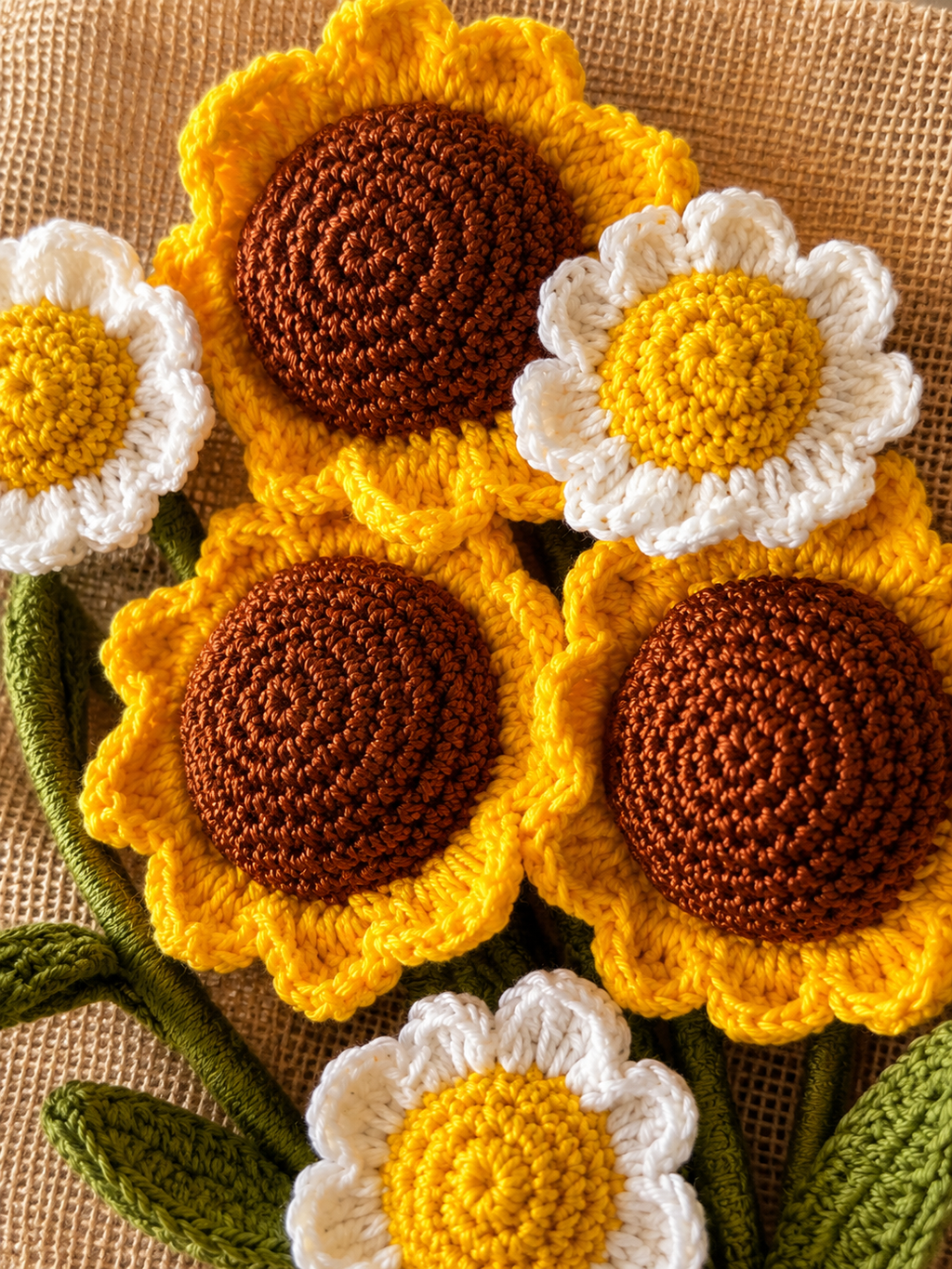 Handmade Crochet Sunflower Daisy Bouquet