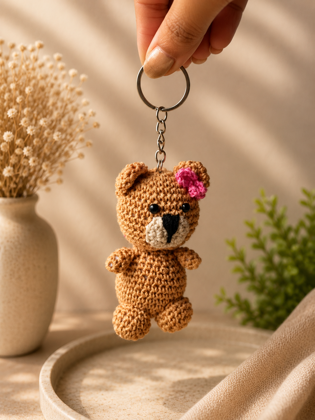 Cute handmade crochet teddy bear bag charm