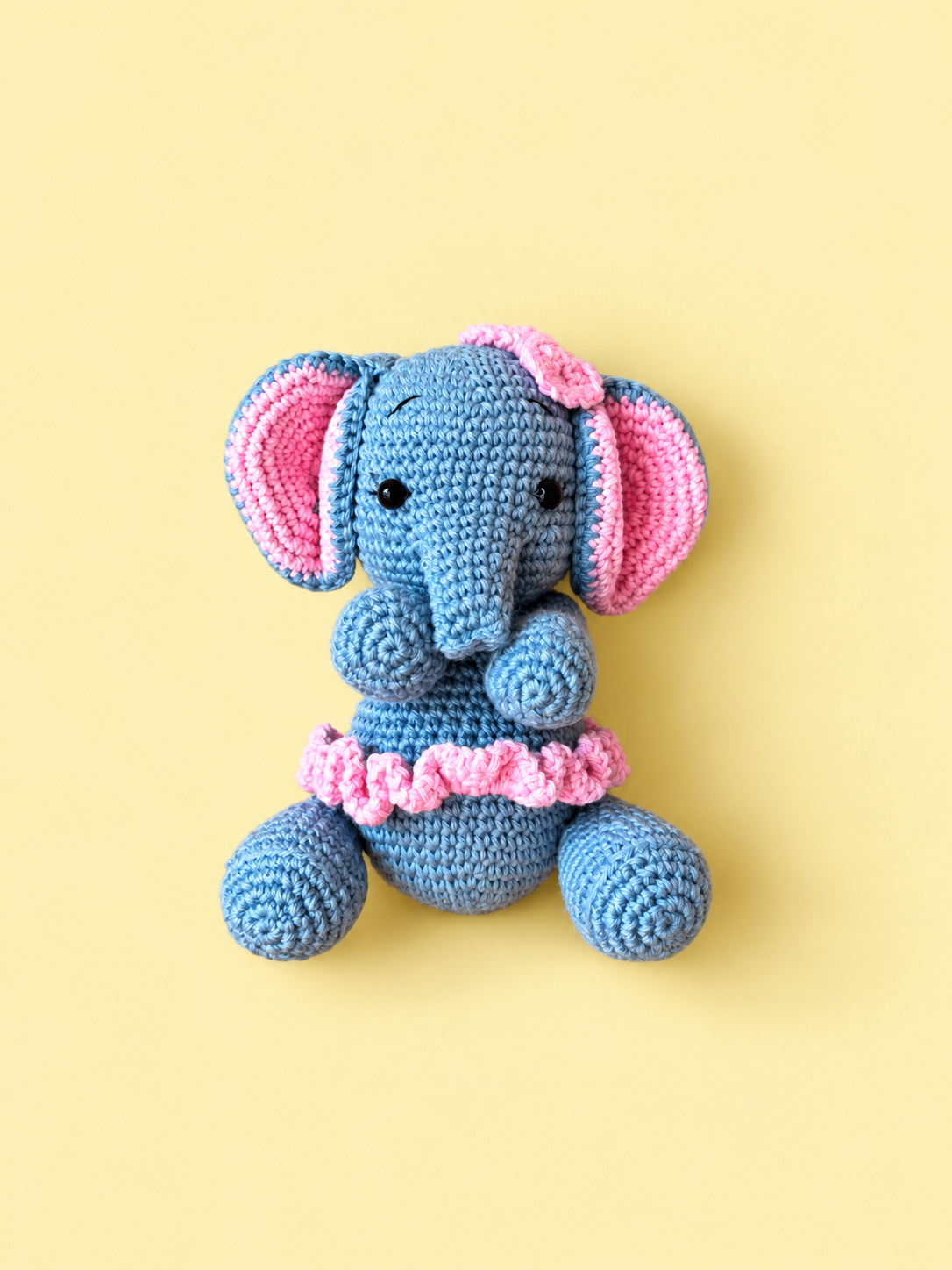 Ellie the Elephant full front view on pale yellow background