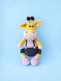 Oliver the Giraffe pink colorway full front view with blue background