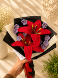 Handmade crochet red lily bouquet by Rubber Band