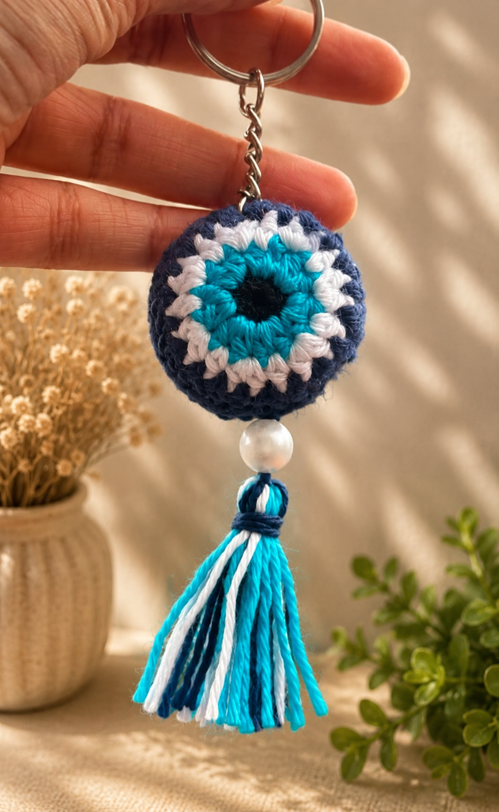 Handmade crochet tassel keychain by Rubber Band