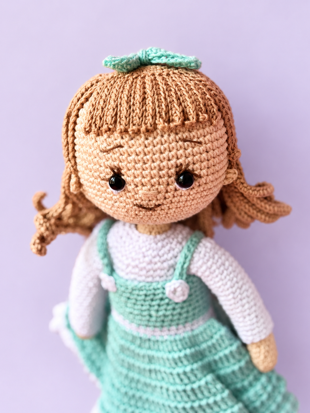 Close-up of Rosie the Doll's face and hair