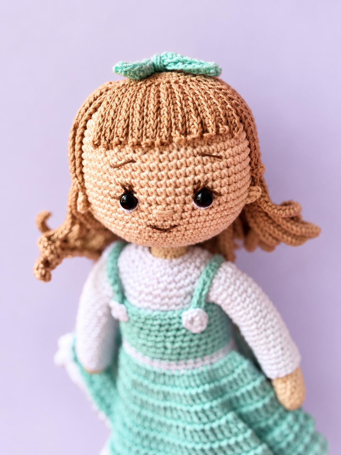 Close-up of Rosie the Doll's face and hair