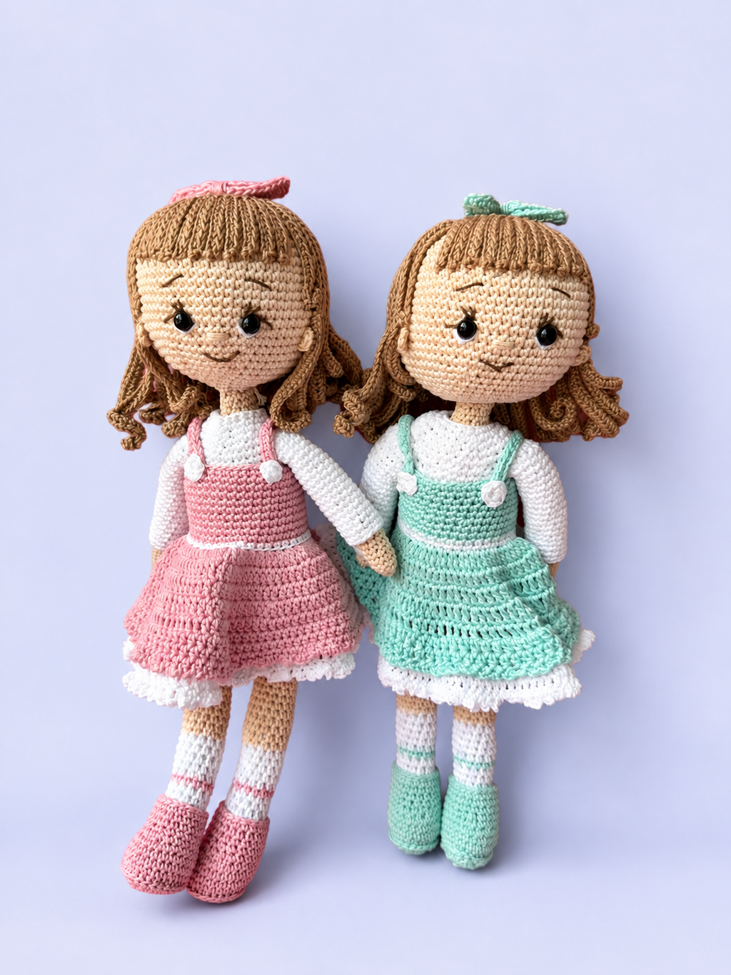 Rosie the Doll in mint and pink dress color options